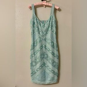 Tadashi Shoji dress. Mint green . Lace and beads . Lined  size 6